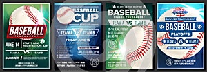 Baseball Poster Set Vector. Design For Sport Bar Promotion. Base. Baseball Ball. Modern Tournament. Sport Game Event