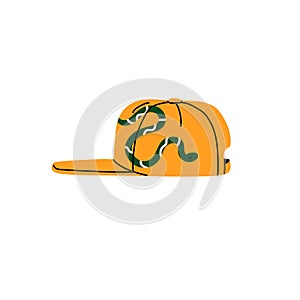 Baseball racing cap, trucker hat with pattern. Sport headwear, rapper clothes with visor. Summer headgear, head