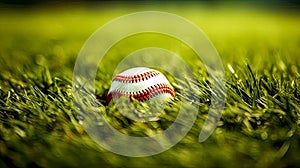 A baseball rests peacefully in the lush green grass