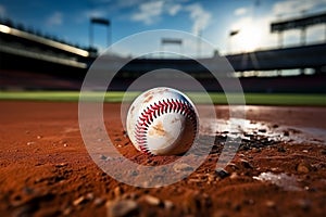 Baseball scene chalk lined infield, sporting action on the field