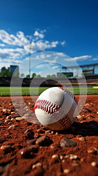 Baseball scene chalk lined infield, sporting action on the field