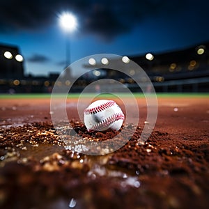 Baseball scene chalk lined infield, sporting action on the field