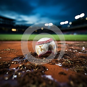 Baseball scene chalk lined infield, sporting action on the field