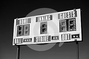 Baseball Scoreboard Ball Strike Home Inning black and white