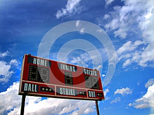 Baseball Scoreboard and Blue Sky