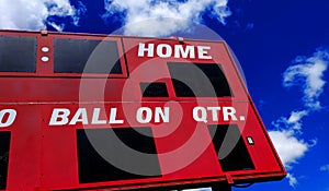 Baseball Scoreboard Competition with Blue Sky and Clouds