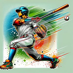 Baseball Slugger Hitting Home Run in Pop Art Explosion photo