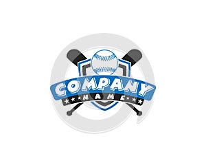 Baseball or Softball Crossed with Bats Logo Template.