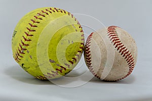Baseball and softball on a white background