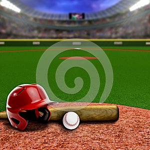 Baseball Stadium With Equipment and Copy Space