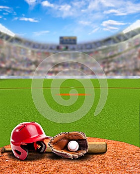 Baseball Stadium With Equipment and Copy Space