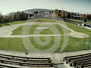 Baseball stadium. Green grass on baseball field