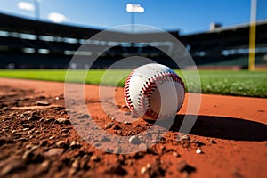 Baseball on the stadium infield, chalk line, sporting ambiance