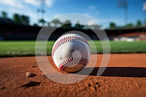 Baseball on the stadium infield, chalk line, sporting ambiance