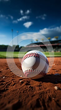 Baseball on the stadium infield, chalk line, sporting ambiance