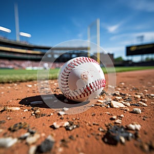 Baseball on the stadium infield, chalk line, sporting ambiance