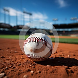 Baseball on the stadium infield, chalk line, sporting ambiance