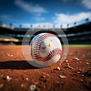 Baseball on the stadium infield, chalk line, sporting ambiance