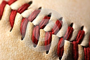 Baseball stitches close up