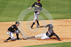 Baseball - stolen base or tagged out?!