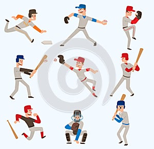 Baseball team players vector sport man in uniform game poses baseball poses situation professional league sporty