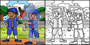 Baseball Teammate Coloring Page Illustration