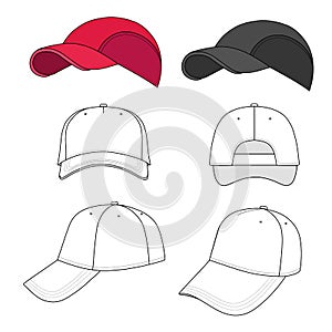 Baseball, tennis cap outlined template