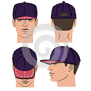 Baseball, tennis, rap cap and man head