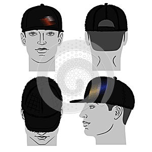 Baseball, tennis, rap cap and man head