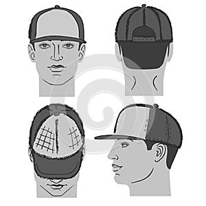 Baseball, tennis, rap cap and man head