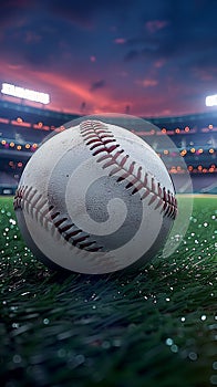 Baseball themed sport stadium illuminated against nighttime sky backdrop