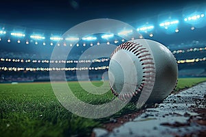 Baseball themed sport stadium illuminated against nighttime sky backdrop