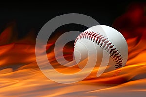 Baseball thrown at high speed leaves fiery trail as it swiftly moves through the air photo