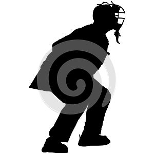 Baseball umpire in ready position to playing. Baseball umpire at work on baseball field detailed realistic silhouette