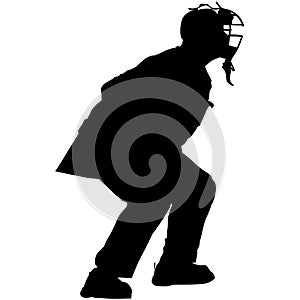 Baseball umpire in ready position to playing. Baseball umpire at work on baseball field detailed realistic silhouette