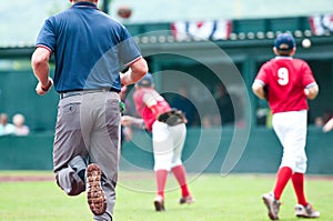 Baseball umpire running during game