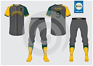 Baseball uniform, sport jersey, t-shirt sport, short, sock template. Baseball t-shirt mock up. Front and back view sport uniform.