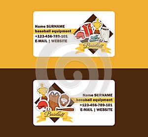 Baseball vector business card catchers sportswear and batters baseballbat or ball for competition backdrop illustration