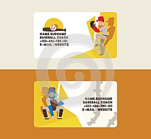 Baseball vector business card man catchers sportswear and batters baseballbat or ball for competition backdrop