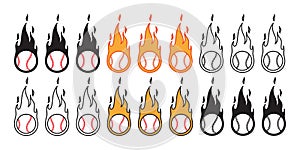 Baseball vector icon fire ball logo softball sport cartoon character symbol illustration doodle design