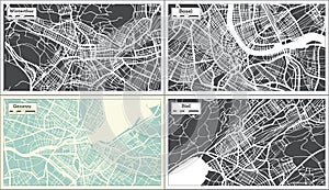 Basel, Geneva, Biel and Winterthur Switzerland City Maps in Retro Style