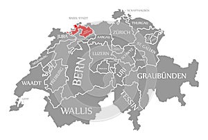 Basel Landschaft red highlighted in map of Switzerland