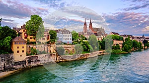 Basel Old Town with Munster cathedral and Rhine, Switzerland photo