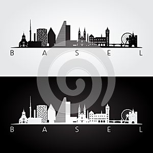 Basel skyline and landmarks silhouette