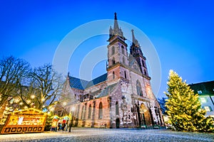 Basel, Swizterland - Munster Cathedral and Christmas Market photo