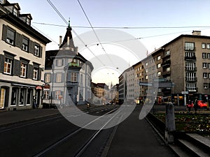 BASEL, SWITZERLAND - NOVEMBER 4, 2016: Old town with main Railway of street view in the winter season.