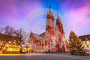 Basel, Swizterland - Munster Cathedral and Christmas Market