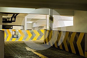 Basement car park exit and entrance view