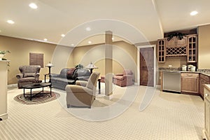 Basement with kitchen area