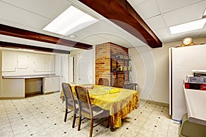 Basement room with dining table